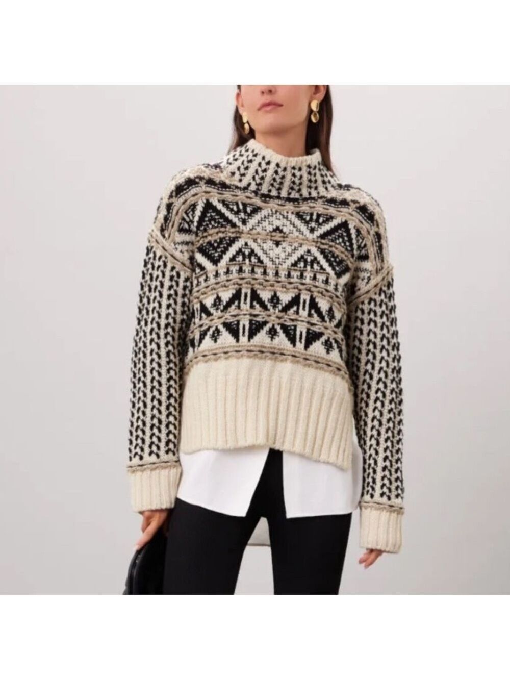 Splendid Vail Sweater – Black/Cream Nordic Wool Blend. S90